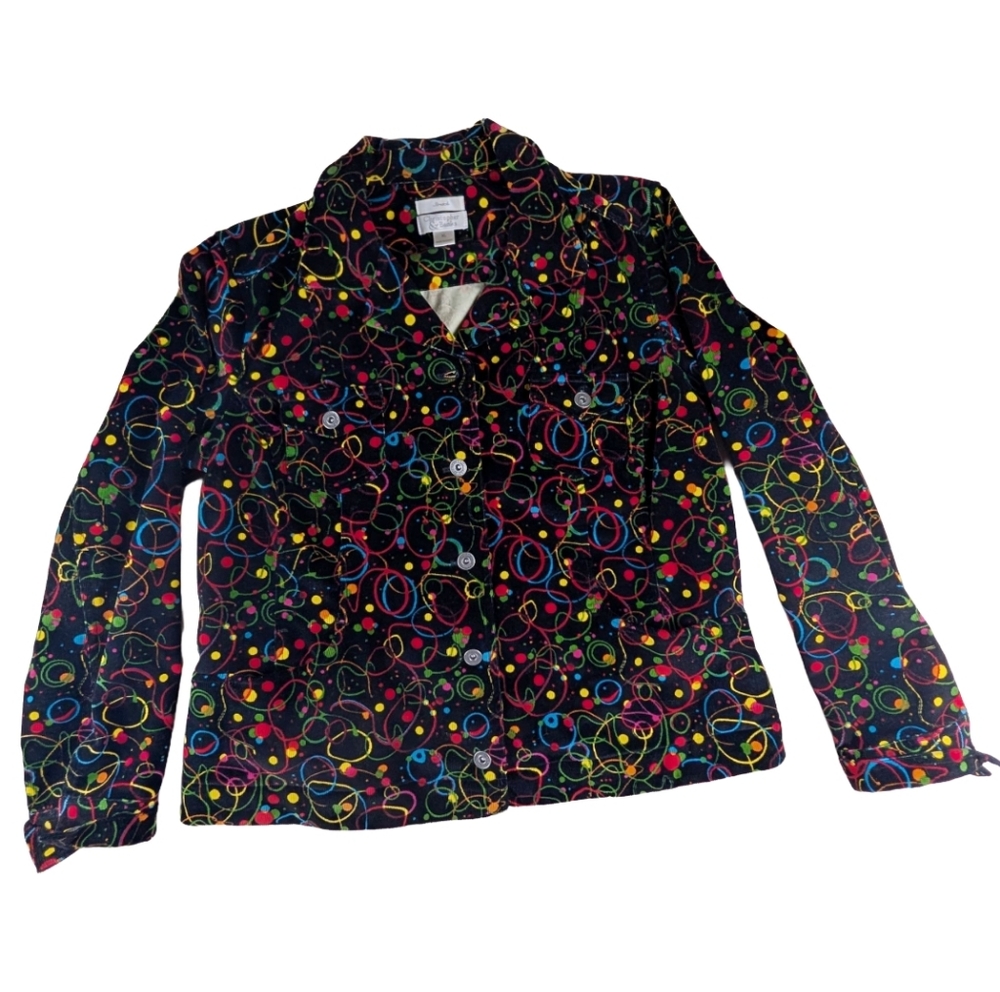 Christopher & Banks‎ Vaporwave Black Corduroy Jacket Colorful Geometric Swirl XL